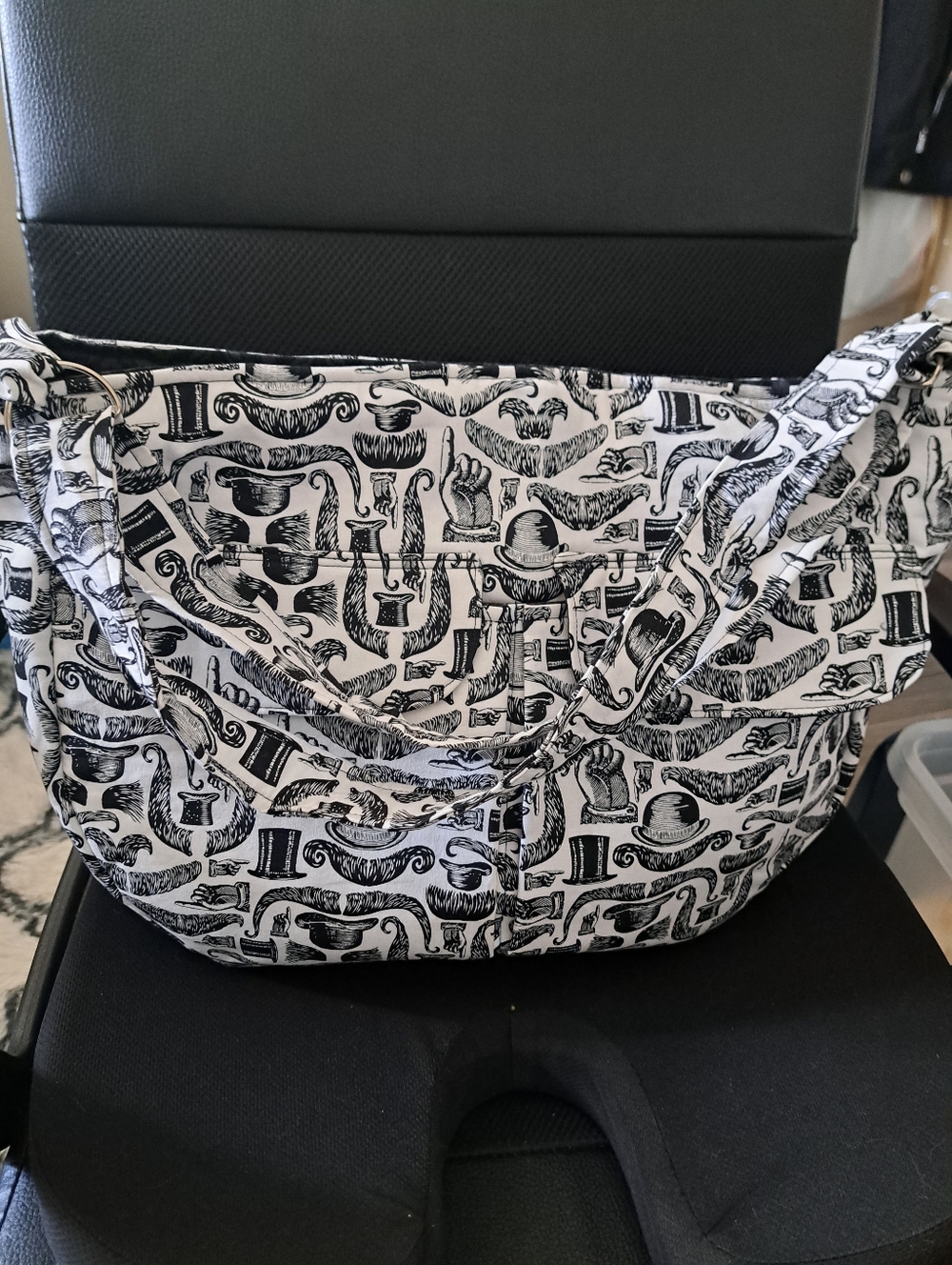VTG Mustaches Fabric By Springs handmade tote bag purse overnight black white LG